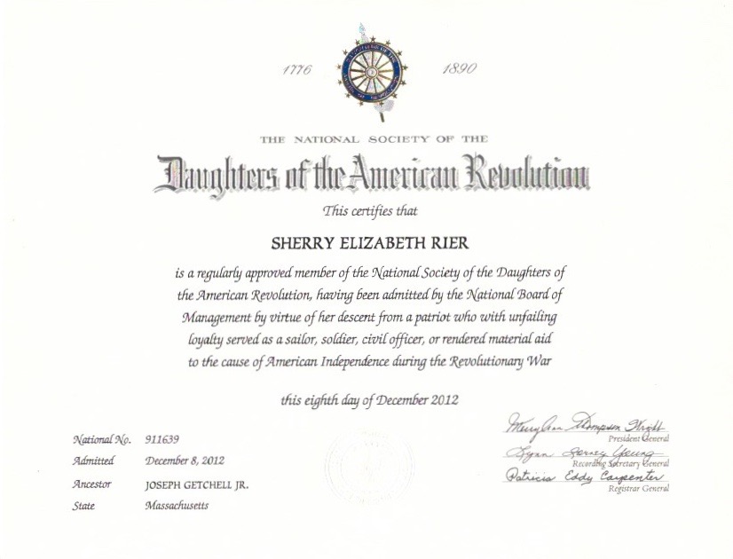 I am a proud member of the Daughters of the American Revolution (DAR).